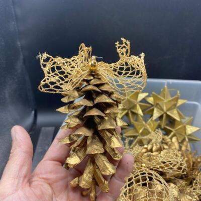 Gold Pine Cones And Star Ornaments