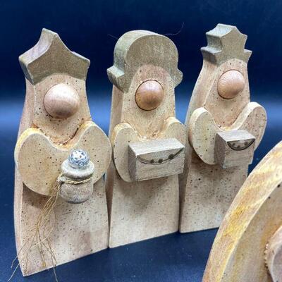 Painted Abstract Wood Nativity Scene