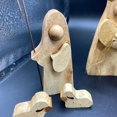 Painted Abstract Wood Nativity Scene