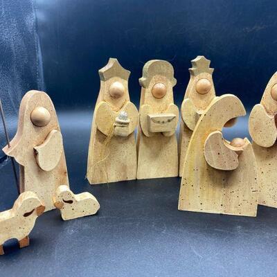 Painted Abstract Wood Nativity Scene