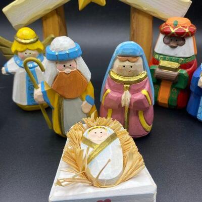 Painted Wood Nativity Scene