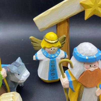 Painted Wood Nativity Scene