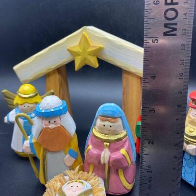 Painted Wood Nativity Scene