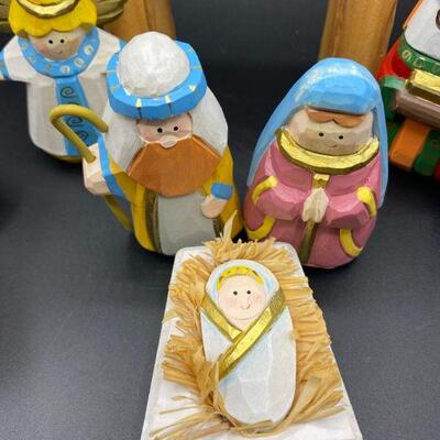 Painted Wood Nativity Scene