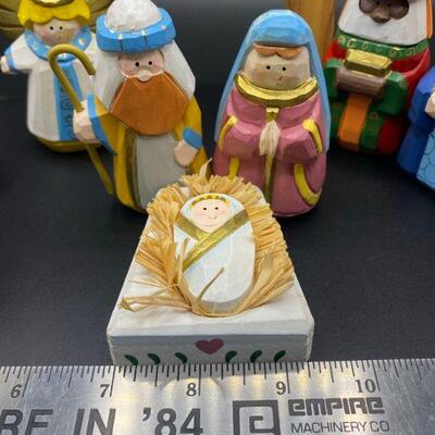 Painted Wood Nativity Scene