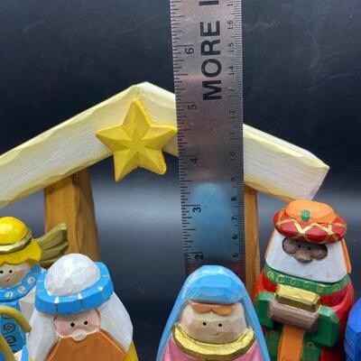 Painted Wood Nativity Scene