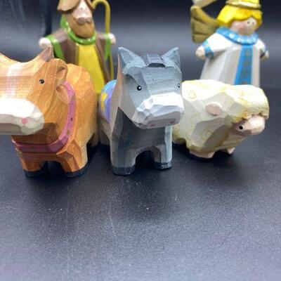 Painted Wood Nativity Scene