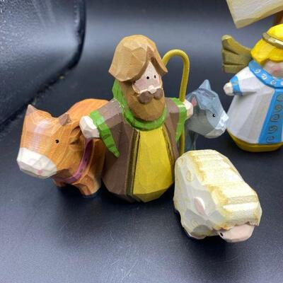 Painted Wood Nativity Scene
