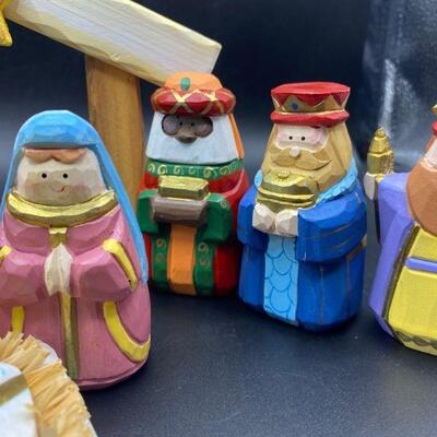 Painted Wood Nativity Scene