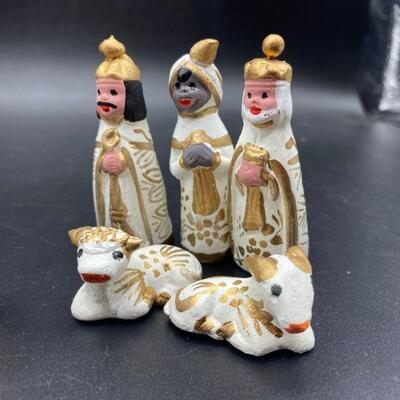 White and Gold Hand Painted Nativity Scene