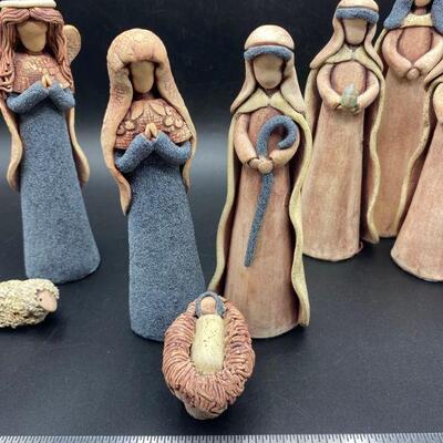 Rough Sculpted Clay Nativity Scene