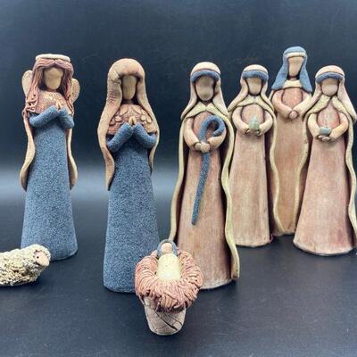 Rough Sculpted Clay Nativity Scene
