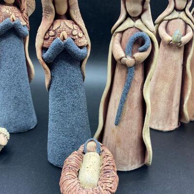 Rough Sculpted Clay Nativity Scene