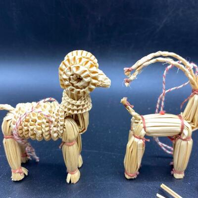 Set of 4 Straw Weave Animal Ornaments
