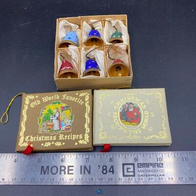 Miniature Kurt Alder Christmas Books and Wood Bell Ornaments