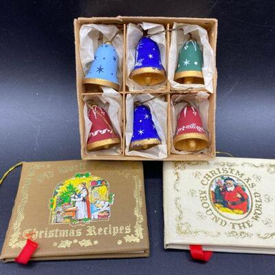 Miniature Kurt Alder Christmas Books and Wood Bell Ornaments