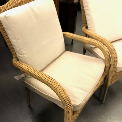 #139 Patio Chairs Pair Wicker with Cushion 
