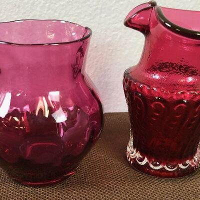 #173 2 pieces of Cranberry Glass Pitchers 