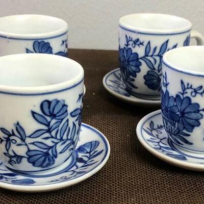#308 Set of 4 Espresso / cappuccino - Blue Transferware cups