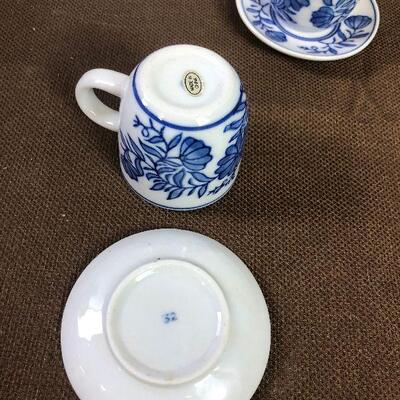 #308 Set of 4 Espresso / cappuccino - Blue Transferware cups