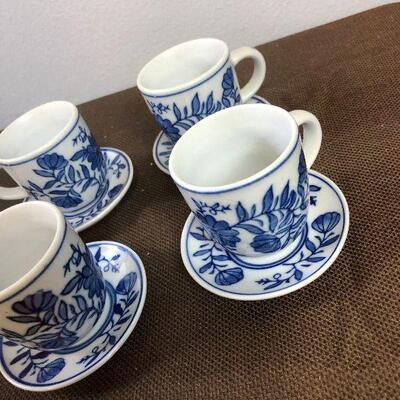 #308 Set of 4 Espresso / cappuccino - Blue Transferware cups