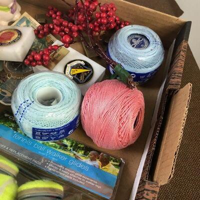 #330 MISC LOT OF Balls, Coasters, Thread 