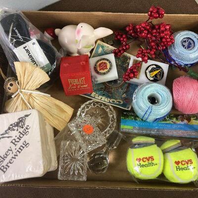 #330 MISC LOT OF Balls, Coasters, Thread 