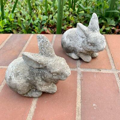 LOT 225  PAIR OF VINTAGE CONCRETE BABY BUNNIES 