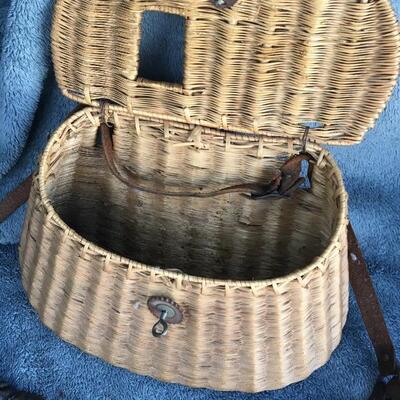 Antique Wicker and Leather Fishing Creel