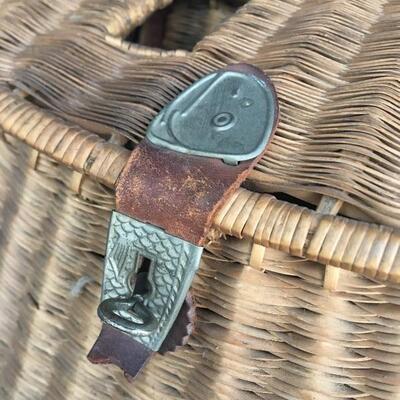 Antique Wicker and Leather Fishing Creel