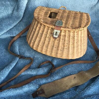 Antique Wicker and Leather Fishing Creel