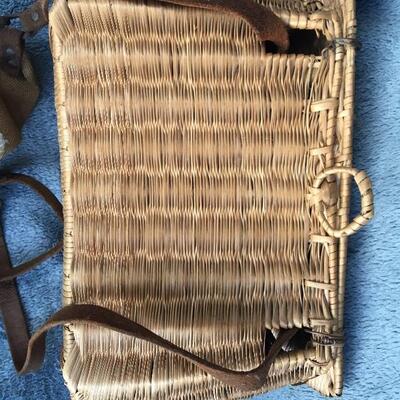 Antique Wicker and Leather Fishing Creel