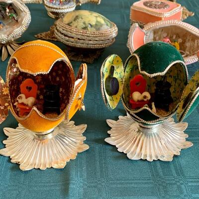 LOT 240  COLLECTION OF VINTAGE HANDMADE PANORAMIC EGG CRAFTS EMBELLISHED 
