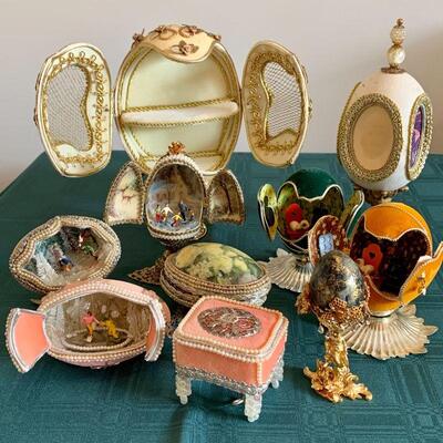 LOT 240  COLLECTION OF VINTAGE HANDMADE PANORAMIC EGG CRAFTS EMBELLISHED 