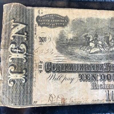 1864 Confederate Note $10 Bill - Richmond, VA