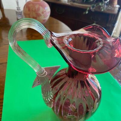 Fenton Pansy on Cranberry Pitcher