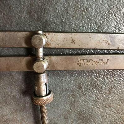 143: Vintage Starrett Thickness Gage, Divider, and Calipers