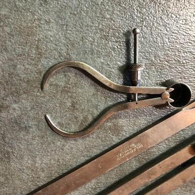 143: Vintage Starrett Thickness Gage, Divider, and Calipers