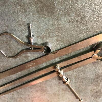 143: Vintage Starrett Thickness Gage, Divider, and Calipers
