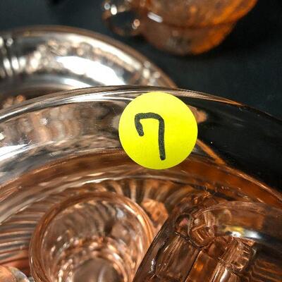 7: Vintage Pink Depression Glass with Floral Etching
