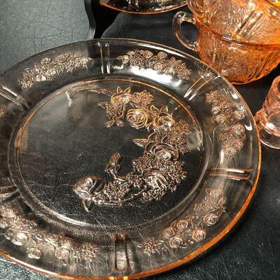 7: Vintage Pink Depression Glass with Floral Etching