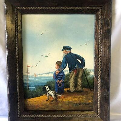 39: Vintage Original Oil- Old Salt with Young Sailer Boy and Dog
