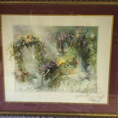 45: Vintage Framed and Matted Print of Country Garden Home
