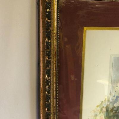 45: Vintage Framed and Matted Print of Country Garden Home