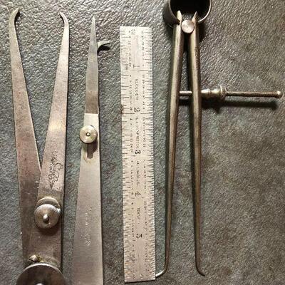 218: Vintage Starrett Gage, Ruler, Caliper