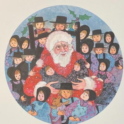 P Buckley Moss SANTA'S FRIENDS 1993 Repro Print Signed Numbered Unframed