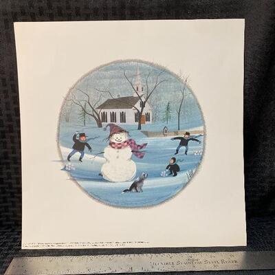 P Buckley Moss CHRISTMAS SNOWMAN Repro Print Signed Numbered Unframed Limited Edition