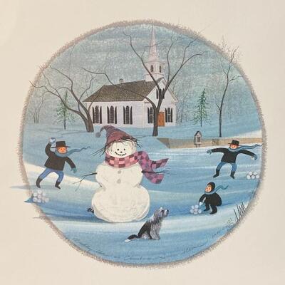 P Buckley Moss CHRISTMAS SNOWMAN Repro Print Signed Numbered Unframed Limited Edition