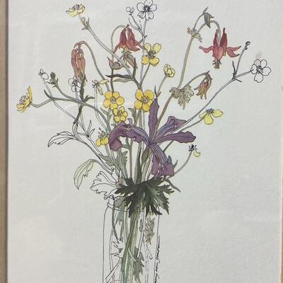 Pair of Mary Luo Goertzen Flower Lithographs Matted Unframed