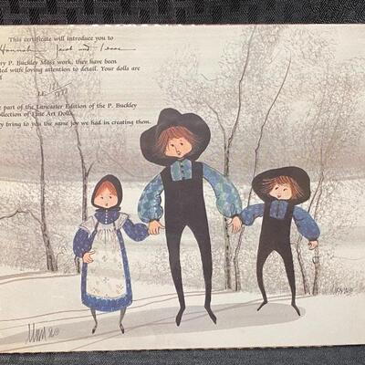 P Buckley Moss HANNAH, JACOB, & ISAAC Doll Certificate Art Unframed Limited Edition